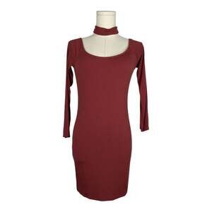 Mind Code Giselle Ribbed Mini Bodycon Dress Burgundy  Medium